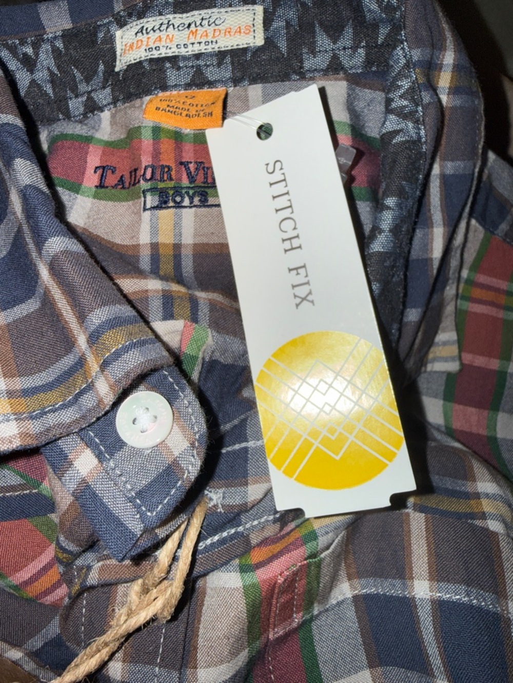 Tailor Vintage Plaid Button-Down Shirt in Navy, Cream, and Red Tones - Picture 9 of 9